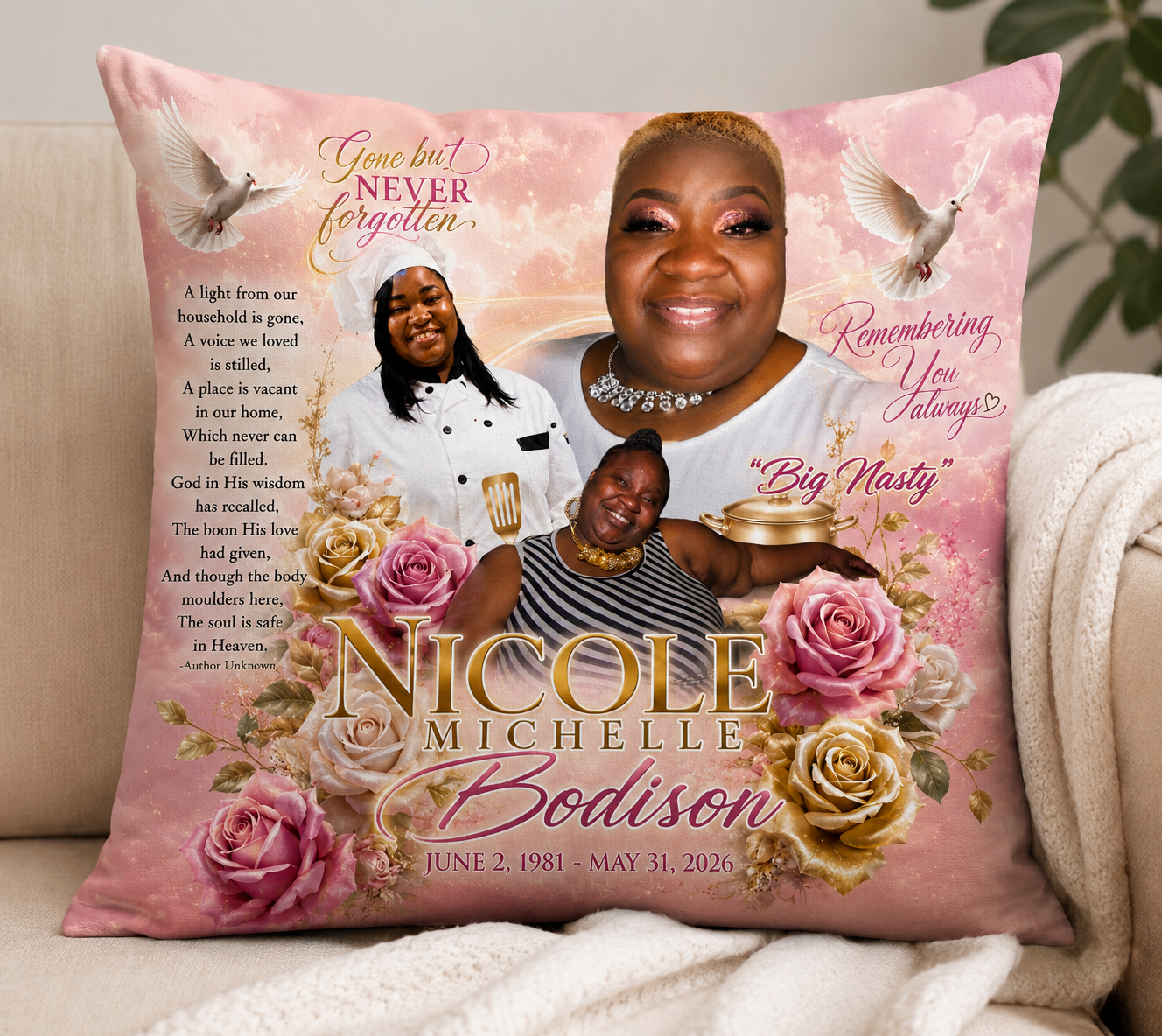 Nicole Bodison memorial pillow
