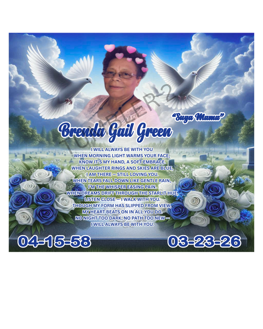 memorial tumbler for Brenda Green
